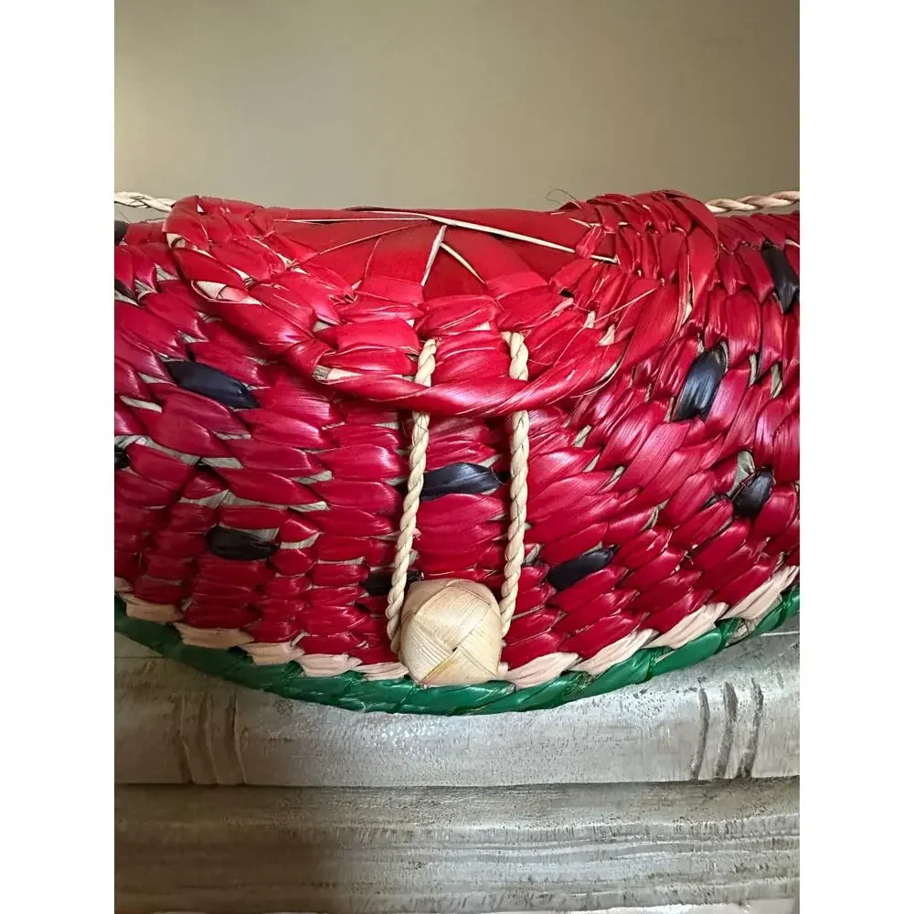 Straw Purse Watermelon Shoulder Crossbody Red fun handmade summer unique woven